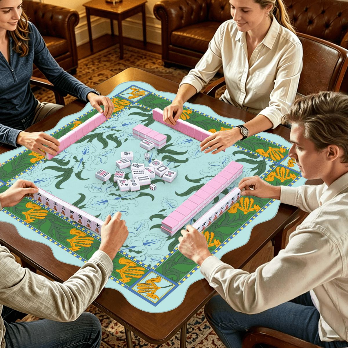 Iris Scalloped Edge Mahjong Mat in Frost