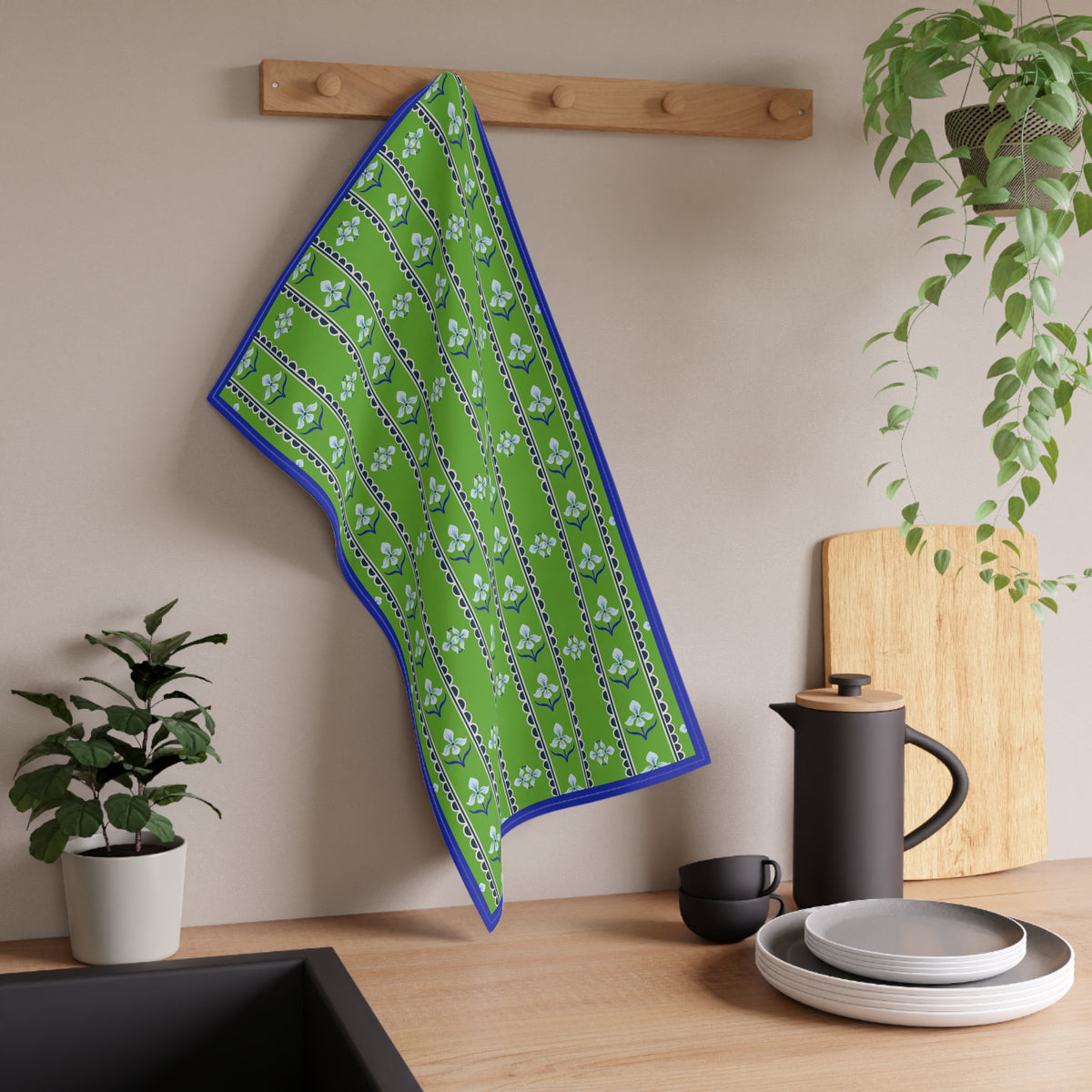 Flora Cotton Tea Towels in Green