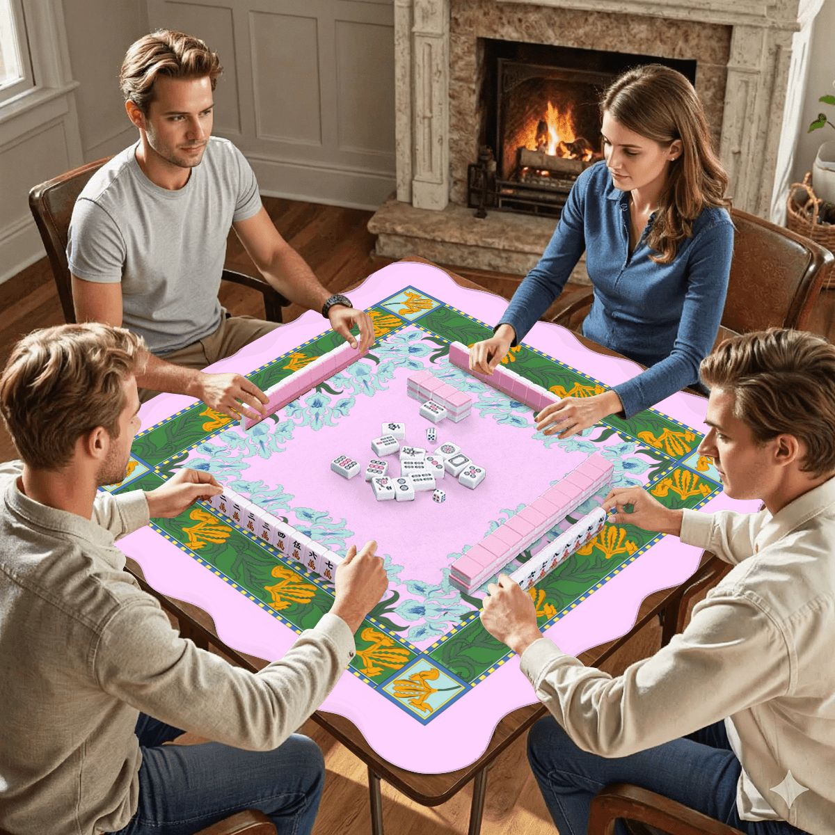 Iris Scalloped Edge Mahjong Mat in Pink