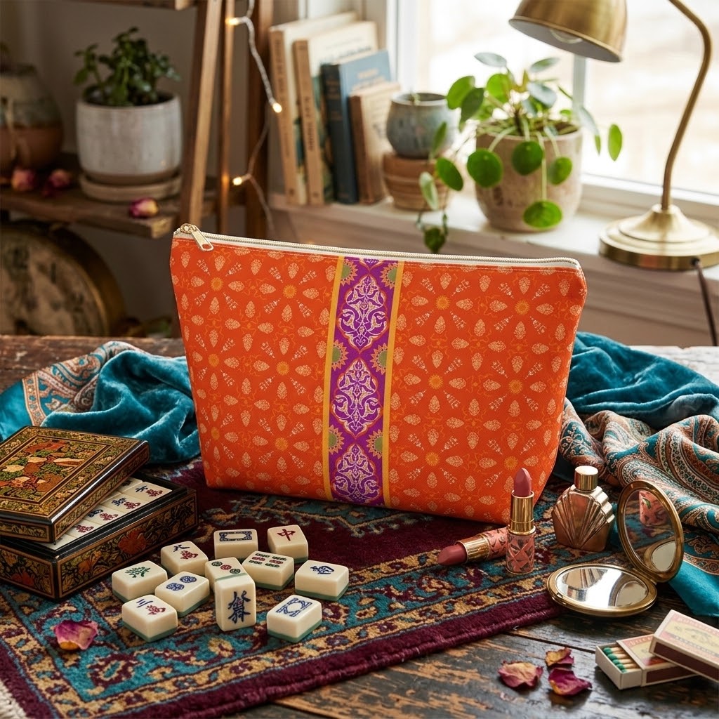 Marie Mahjong Tile Travel Pouch in Clementine
