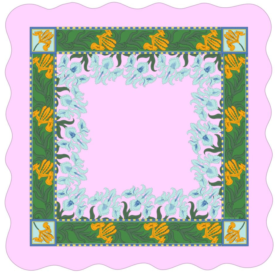 Iris Scalloped Edge Mahjong Mat in Pink