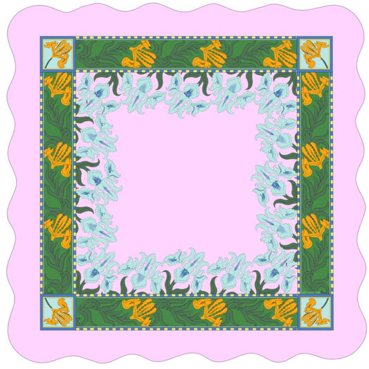 Iris Scalloped Edge Mahjong Mat in Pink
