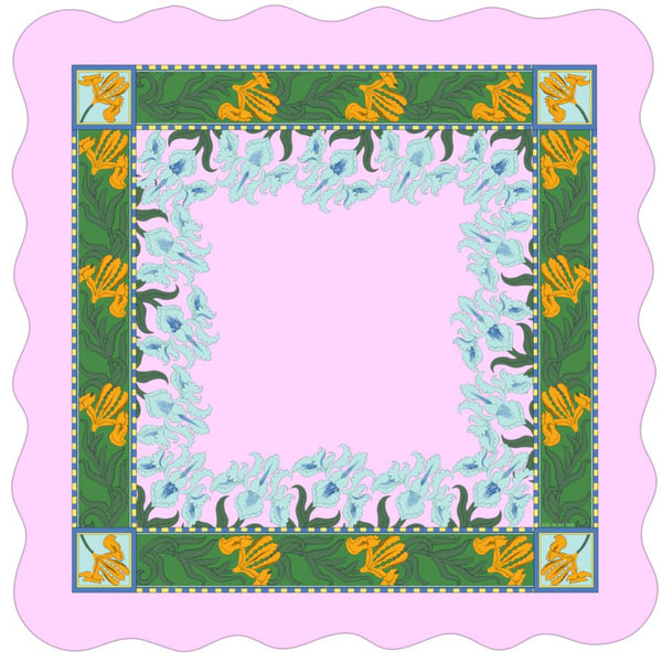 Iris Scalloped Edge Mahjong Mat in Pink