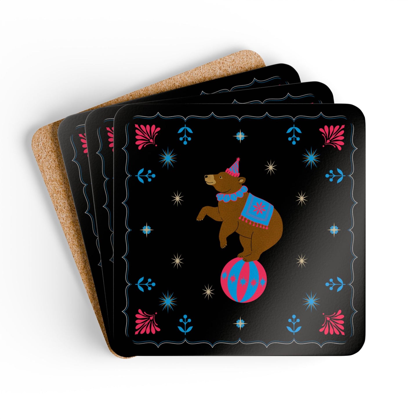 Gwenny Bear Corkwood Coaster, Set of 4