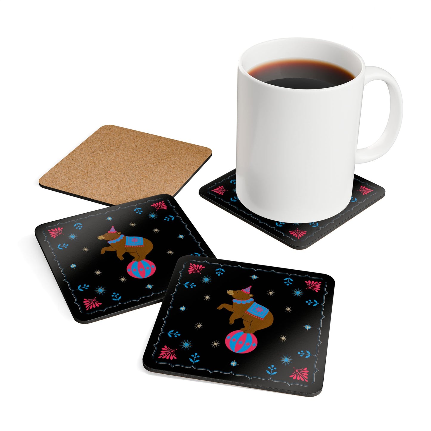 Gwenny Bear Corkwood Coaster, Set of 4