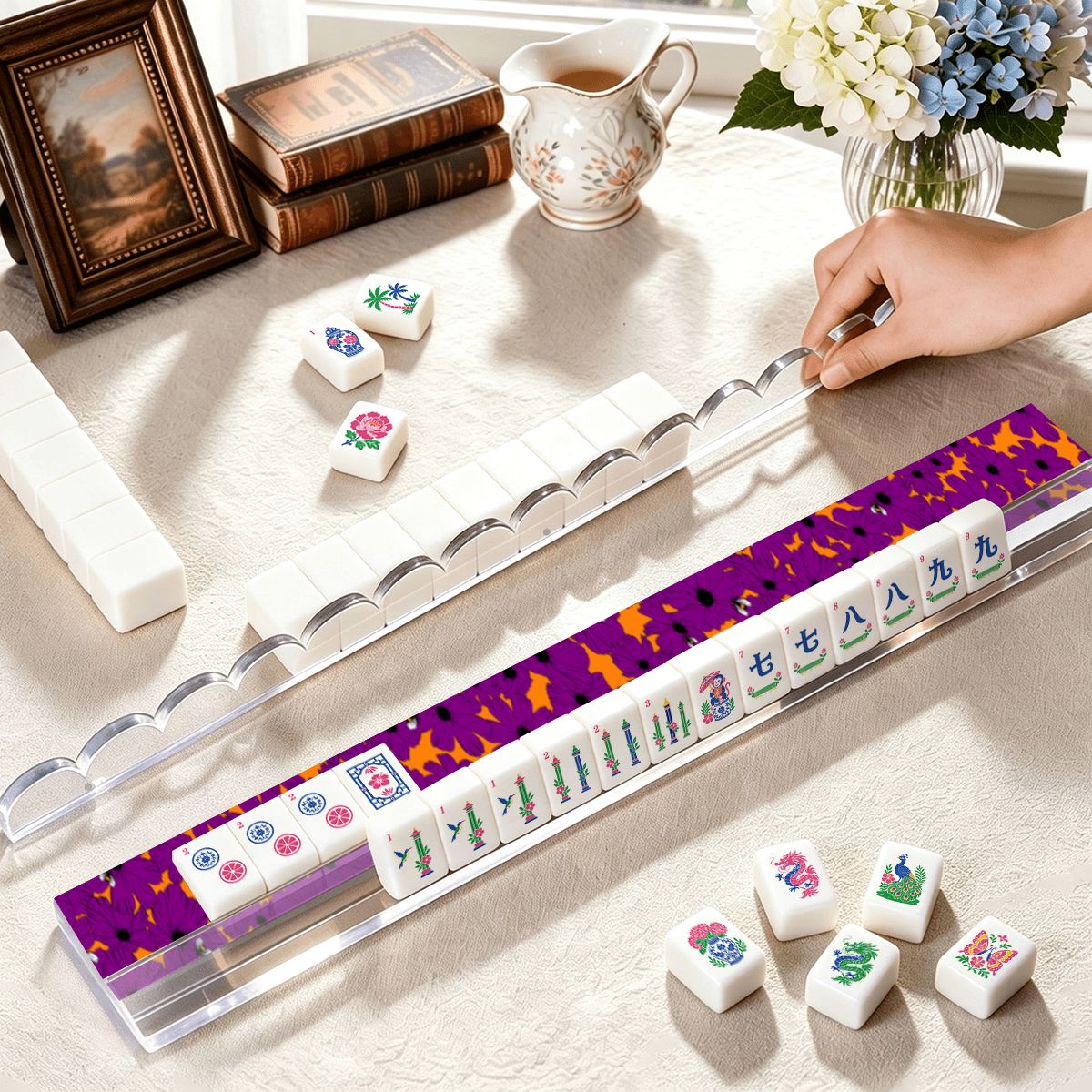 Birdie Mahjong Tile Pusher, Set of 4 in Plum