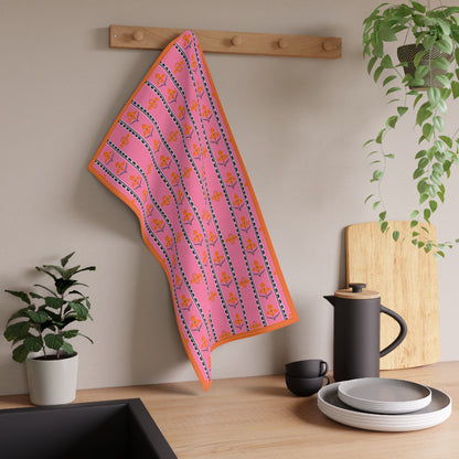 Flora Cotton Tea Towels in Pink