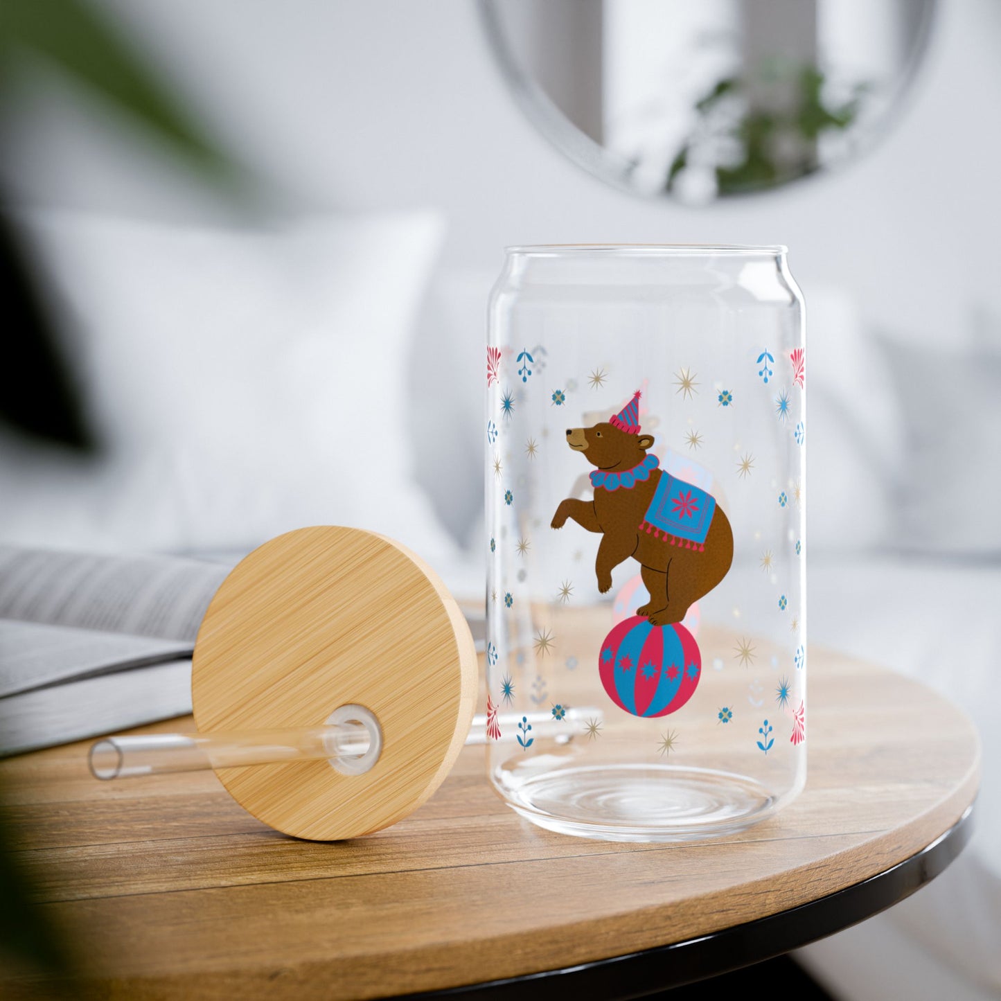 Gwenny Bear Sipper Glass, 16oz