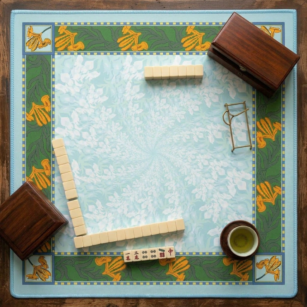 Iris Mahjong Mat in Frost (Made in USA)