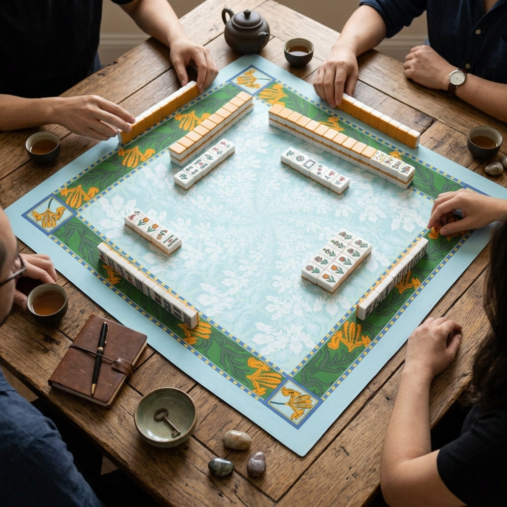 Iris Mahjong Mat in Frost (Made in USA)