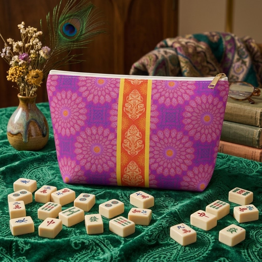 Marie Mahjong Tile Travel Pouch in Plum