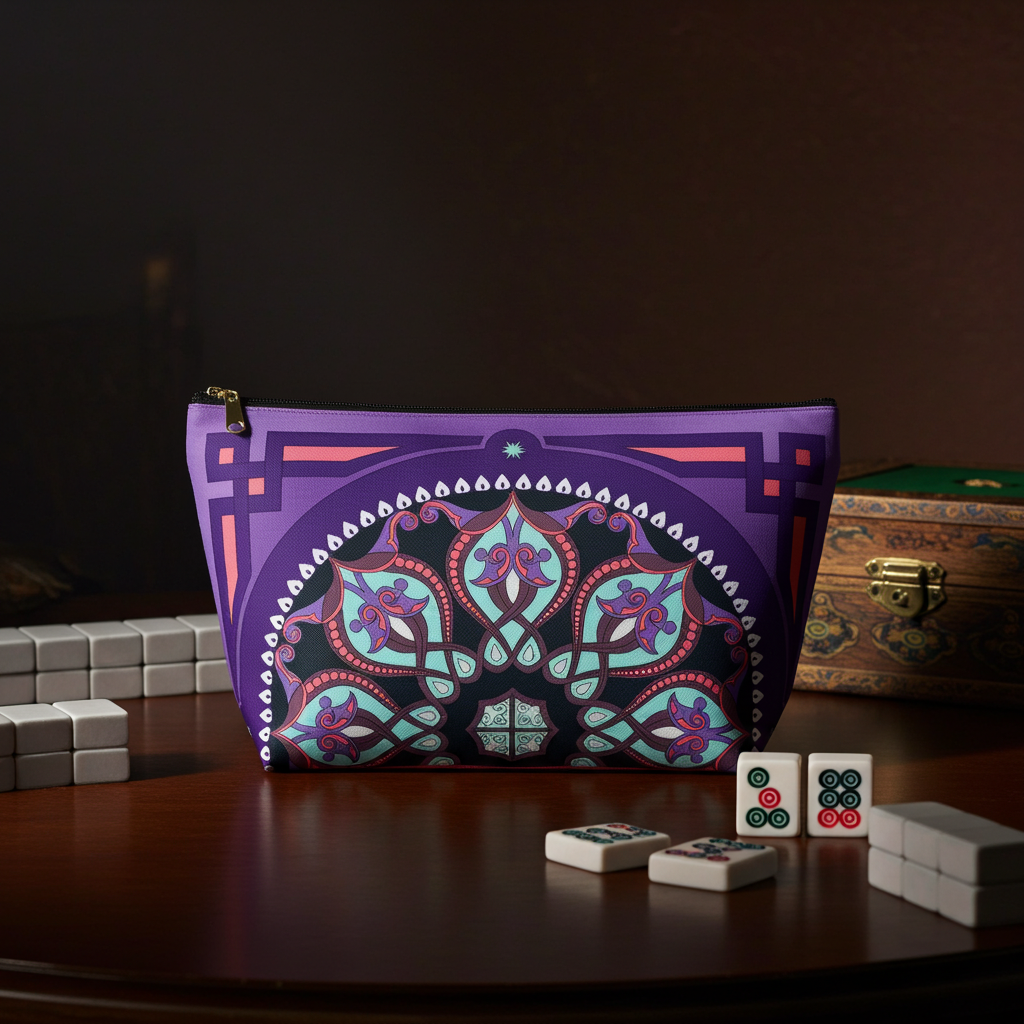Marie Mahjong Tile Travel Pouch in Midnight