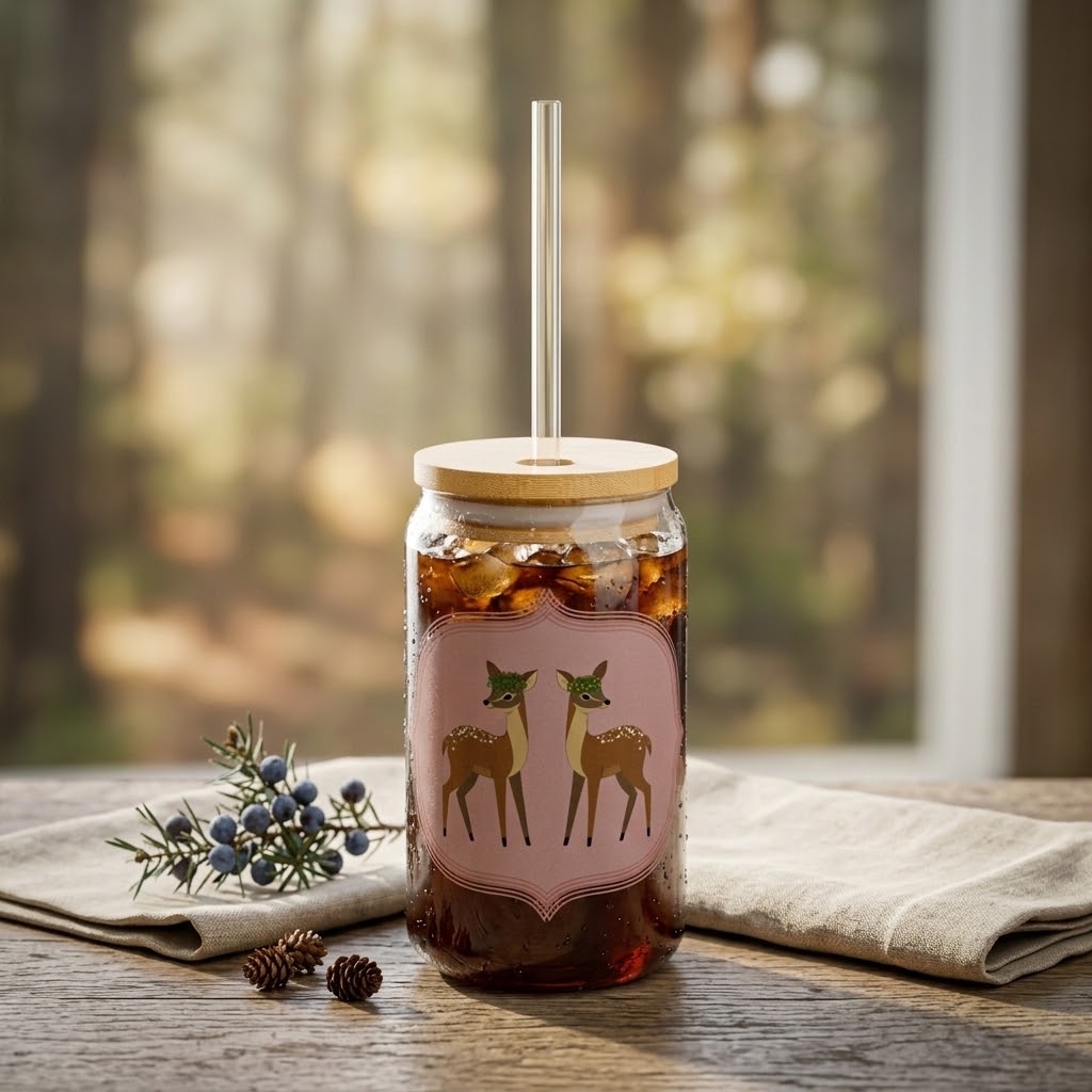 Gwenny Deer Sipper Glass, 16oz