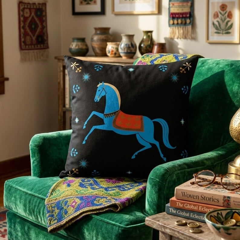 Gwenny Horse Faux Suede Throw Pillow