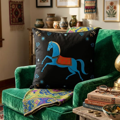Gwenny Horse Faux Suede Throw Pillow