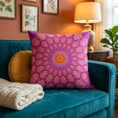 Marie Faux Suede Throw Pillow in Plum Mandala
