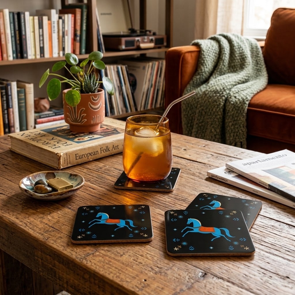 Gwenny Horse Corkwood Coaster, Set of 4