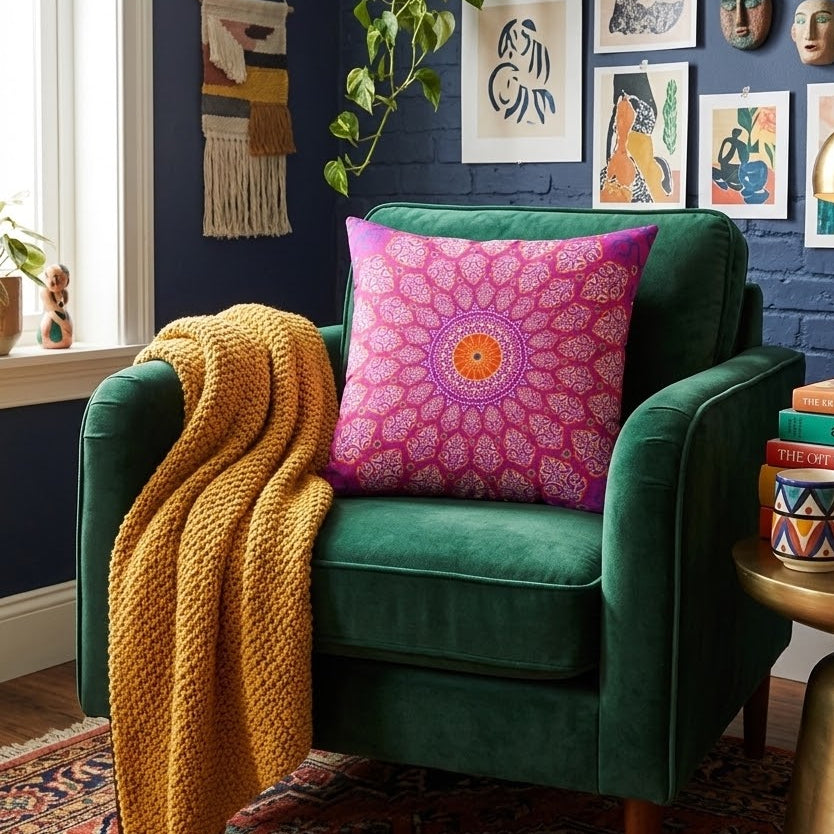Marie Faux Suede Throw Pillow in Plum Mandala
