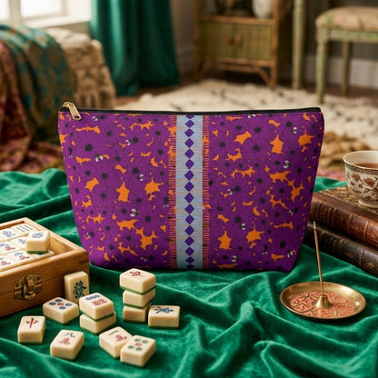 Birdie Mahjong Tile Travel Pouch in Plum