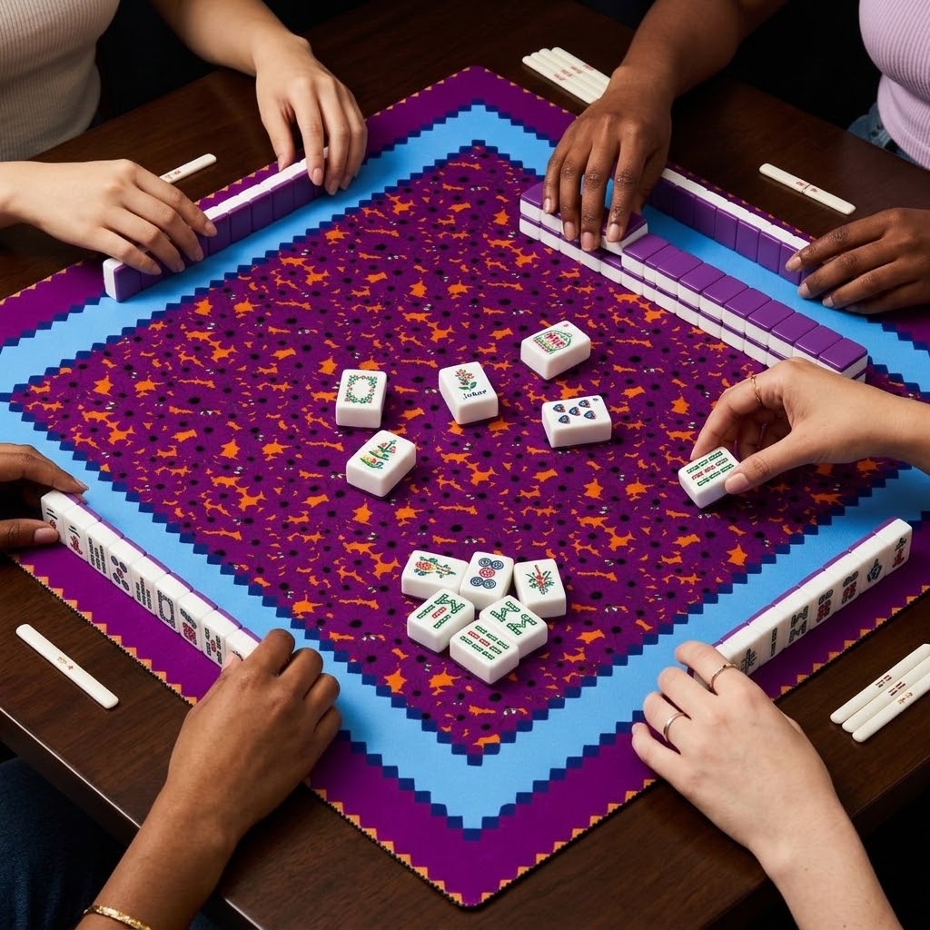 Birdie Mahjong Mat in Blue Plum (Made in USA)